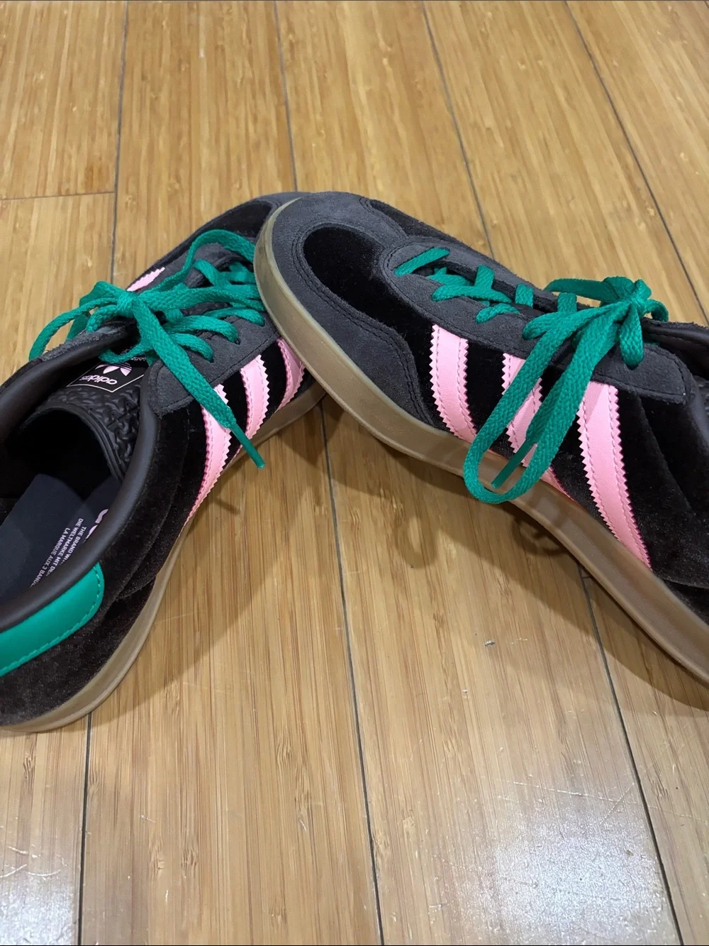 adidas Women's Black Sneakers with Pink Stripes and Green Laces